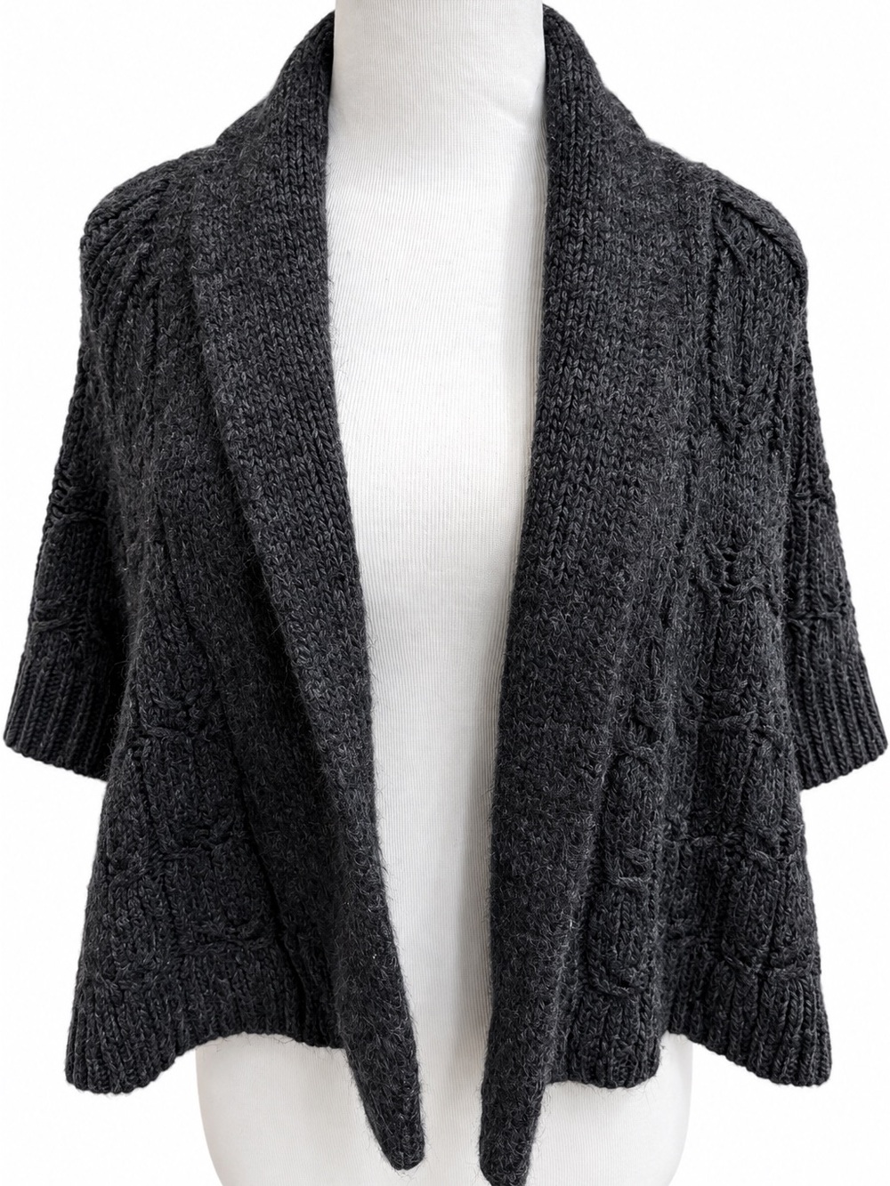 LOFT Charcoal Gray Open-Front Knit Cardigan